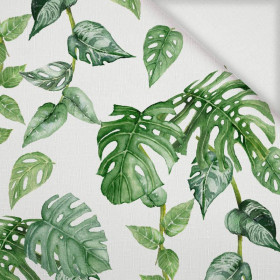 100cm ROPICAL LEAVES MIX pat. 2 / white (JUNGLE) - Woven Fabric for tablecloths