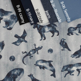 ANIMALS MIX (GALACTIC ANIMALS) / grey - looped knit fabric