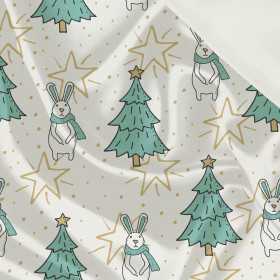 HARES WITH CHRISTMAS TREES / white - Satin