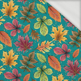 COLORFUL LEAVES MIX / emerald (GLITTER AUTUMN) - looped knit fabric