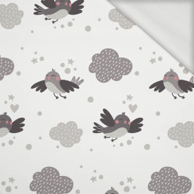 SPARROWS / clouds (CATS WORLD) / white - looped knit fabric