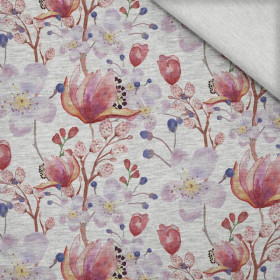 APPLE BLOSSOM AND MAGNOLIAS PAT. 2 (BLOOMING MEADOW) / melange light grey - looped knit fabric