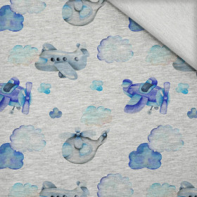 AIR TRAVEL (COLORFUL TRANSPORT) / melange light grey - looped knit fabric