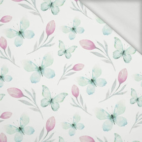 BUTTERFLIES AND TULIPS (WATER-COLOR BUTTERFLIES) - looped knit fabric
