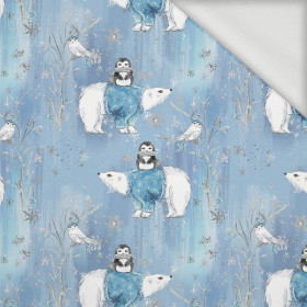 PENGUINS ON BEARS / light blue (ENCHANTED WINTER) - looped knit fabric