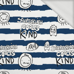 SCHRECKLICH COOLES KIND / DARK BLUE STRIPES (SCHOOL DRAWINGS) - looped knit fabric