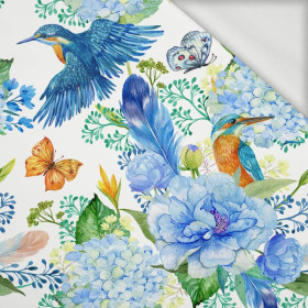 KINGFISHERS AND LILACS (KINGFISHERS IN THE MEADOW) / white - looped knit fabric