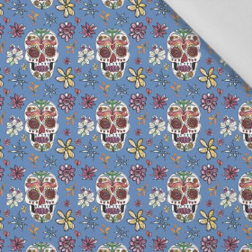 SKULLS pat. 2 / blue (DIA DE LOS MUERTOS) - Cotton woven fabric