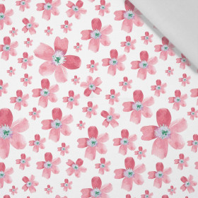 PINK FLOWERS PAT. 5 / white - Cotton woven fabric