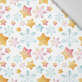 COLORFUL STARS AND SNOWFLAKES (CHRISTMAS PENGUINS) - Cotton woven fabric