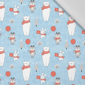 ANIMALS IN SCARVES PAT. 2 (WINTER FUN) / ACID WASH LIGHT BLUE - Cotton woven fabric
