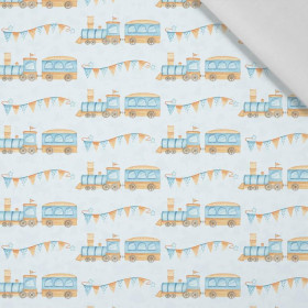 LOCOMOTIVES / garland / light blue (CHILDREN'S TOYS) - Cotton woven fabric