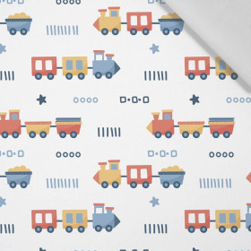 LOCOMOTIVES pat. 2 / white (ADVENTURE BEGINS) - Cotton woven fabric