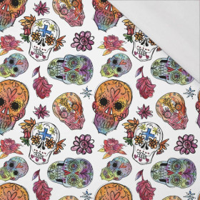 SKULLS pat. 3 / white (DIA DE LOS MUERTOS) - single jersey with elastane 