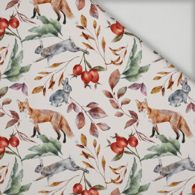 FOREST ANIMALS PAT. 2 / WHITE (COLORFUL AUTUMN) - quick-drying woven fabric