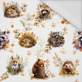 AUTUMN ANIMALS / white - Waterproof woven fabric