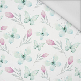 BUTTERFLIES AND TULIPS (WATER-COLOR BUTTERFLIES) - Waterproof woven fabric