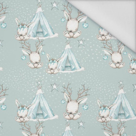 ANIMALS IN TIPI / light blue (MAGICAL CHRISTMAS FOREST) - Waterproof woven fabric