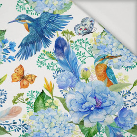 KINGFISHERS AND LILACS (KINGFISHERS IN THE MEADOW) / white - Viscose jersey