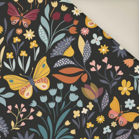 FOLK BUTTERFLIES / black - Upholstery velour 