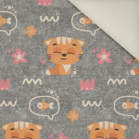 CATS AND FISH / flowers (CATS WORLD ) / ACID WASH GREY - Upholstery velour 