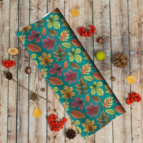 COLORFUL LEAVES MIX / emerald (GLITTER AUTUMN) - single jersey with elastane 