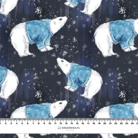 WHITE BEARS IN SWEATERS / navy (ENCHANTED WINTER) - Nylon fabric PUMI