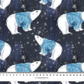 WHITE BEARS IN SWEATERS / navy (ENCHANTED WINTER) - Cotton drill