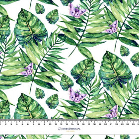 MINI LEAVES AND INSECTS PAT. 4 (TROPICAL NATURE) / white - single jersey with elastane 