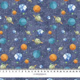 PLANETS PAT. 2 (SPACE EXPEDITION) / ACID WASH DARK BLUE - looped knit fabric