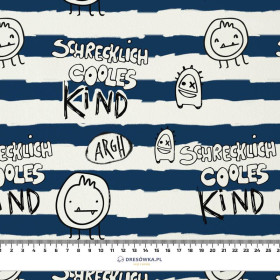 SCHRECKLICH COOLES KIND / DARK BLUE STRIPES (SCHOOL DRAWINGS) - Cotton woven fabric