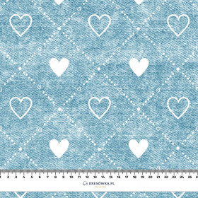 HEARTS AND RHOMBUSES / vinage look jeans (sea blue) - Waterproof woven fabric