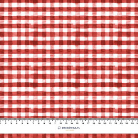 MINI VICHY GRID / red (CHECK AND ROSES) - looped knit fabric