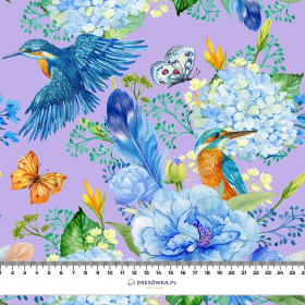 KINGFISHERS AND LILACS (KINGFISHERS IN THE MEADOW) / lilac - looped knit fabric