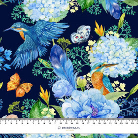 KINGFISHERS AND LILACS (KINGFISHERS IN THE MEADOW) / navy - Waterproof woven fabric