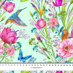 KINGFISHERS AND BUTTERFLIES (KINGFISHERS IN THE MEADOW) / mint - Waterproof woven fabric