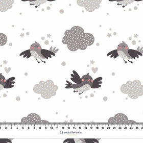 SPARROWS / clouds (CATS WORLD) / white - Cotton woven fabric