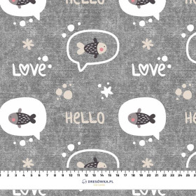 FISH / love (CATS WORLD ) / ACID WASH GREY  - looped knit fabric