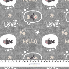 FISH / love (CATS WORLD ) / ACID WASH GREY  - Cotton woven fabric