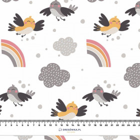 SPARROWS / rainbow (CATS WORLD) / white - Cotton woven fabric