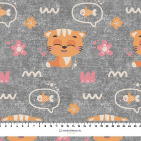 CATS AND FISH / flowers (CATS WORLD ) / ACID WASH GREY  - Waterproof woven fabric