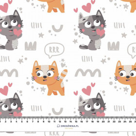 CATS IN LOVE pat. 2 (CATS WORLD) / white - Cotton woven fabric