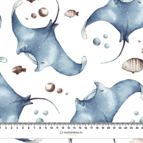 BLUE STINGRAYS (THE WORLD OF THE OCEAN)  - looped knit fabric