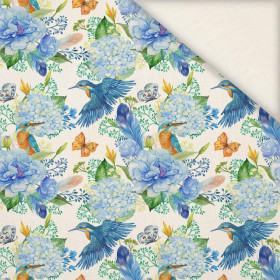 MINI KINGFISHERS AND LILACS (KINGFISHERS IN THE MEADOW) / white - Linen 100%