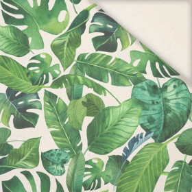 TROPICAL LEAVES pat. 2 / white - Linen 100%