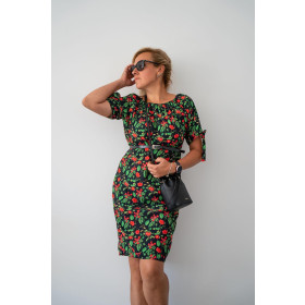 DRESS "CARMEN" - FLOWERS / golden contour Pat. 1  / WATERCOLOR MARBLE - crepe S