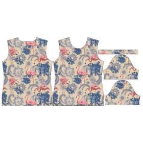 WOMEN’S T-SHIRT - FLAMINGOS AND ROSES / beige - single jersey 