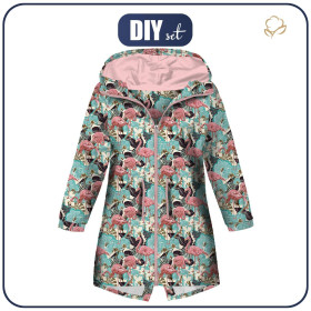 KIDS PARKA PANEL (ARIEL) - FLAMINGOS AND MONSTERAS - softshell (146/152)