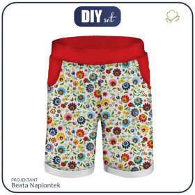 KID`S SHORTS (RIO) - LOWICZ FOLKLORE / white - looped knit fabric 
