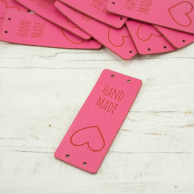 Loop fold label "Hand Made" - Heart 2 x 5 cm - fuchsia
